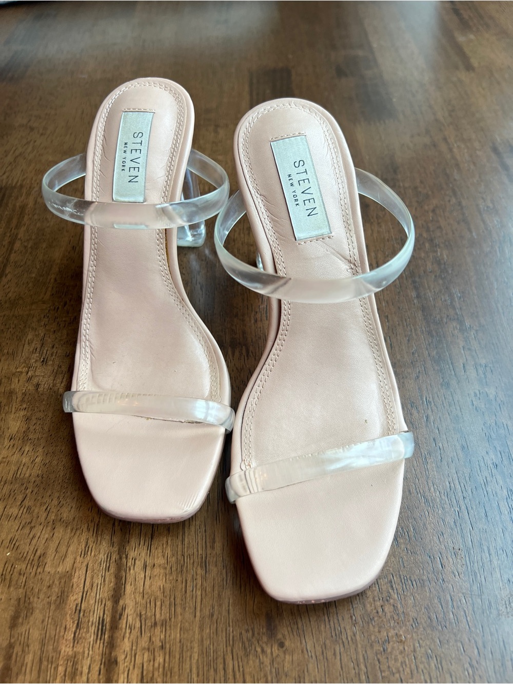 Seven7 Blush Pink Heeled Sandals with Clear Straps